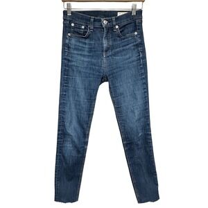 Rag & Bone 10 Inch Ankle Skinny Jeans Womens 26x25 Blue Denim Raw Hem High Rise